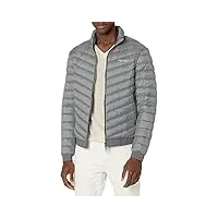 armani exchange quilted down milano/new york logo zip-up jacket manteau alternatif en duvet, melange grey/navy, small pour des hommes