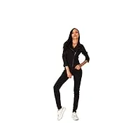 nina carter combinaison en jean pour femme coupe ajustée skinny effet usé stretch, noir (s387-1), s