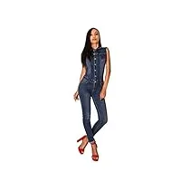 nina carter combinaison en jean sans manches pour femme, coupe ajustée, article s336, bleu foncé, s