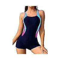shekini maillots de bain femme une pièce racerback classique sports amincissant bikini 1 pièce grande taille legsuit boxershorts (s,bleu foncé)