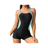 shekini maillots de bain femme une pièce racerback classique sports amincissant bikini 1 pièce grande taille legsuit boxershorts (s,noir)