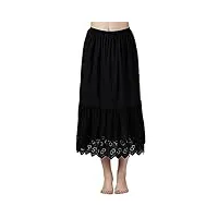 beautelicate femme jupon en pur coton avec dentelle sous jupe sous robe fond de jupe léger frais antistatique a-ligne de fille Été (anglaise lace - noir - 70cm, s, 32'')