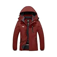 wantdo femme veste de ski isolante imperméable veste hiver chaude veste de pluie coupe-vent blouson de ski snowboard veste d'hiver à capuche amovible rouge vineux l