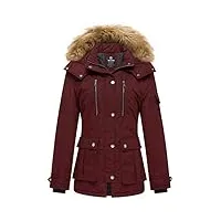 wantdo femme manteau hiver chaud veste epaisse manteau à capuche en fausse fourrure blouson hiver chaud parka hiver chaude multi-poche rouge s