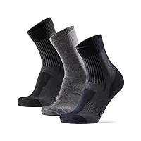 danish endurance 3 paires chaussettes de randonnée légères en laine mérinos, anti-ampoules, homme femme, multicouleurs (1x noir, 1x gris, 1x bleu marine), 43-47