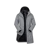 mountain warehouse alaskan veste longue 3 en 1 pour femme - manteau de pluie chaud et imperméable doublure polaire amovible, veste d’hiver waterpoof - sport, randonnée gris foncé 46