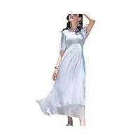 dissa robe en 100% soie blanc robe longue solide col en v manches courtes,d1971,xxl
