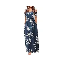cherfly femme robe d'été casual longue Épaule dénudée manche courte avec poches (floral bleu marin,m)