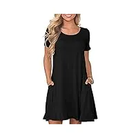 cherfly femme robe t-shirt d'été casual manches courtes ourlet Évasé avec poches (noir,l)