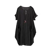 tebreux robe tunique d'été pour femme - coton et lin - robe midi bohème longue - noir - xxxl