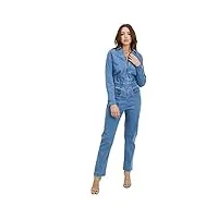 khanomak combinaison en jean avec col en jean pour femme avec poches (bleu moyen, l)