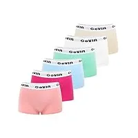 govia - lot de 6 - culottes femme boxer shorty coton - shorts caleçons femmes - lingerie sport & confort taille basse macaron multicolore s