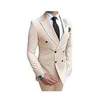costume veste beige taille 48 double boutonnage 2 pieces homme costume mariage minceur formel blazer pour homme business revers en pointe（blazers+pantalons de costume）