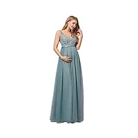 ever-pretty robe grossesse de photographie longue femme maternité robe de soirée col en v a-line  enceinte fleurs en tulle bleu fumé 46