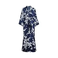 aensso robe kimono longue et soyeuse pour femme, robe de mariée florale légère et douce, motif floral bleu, taille unique