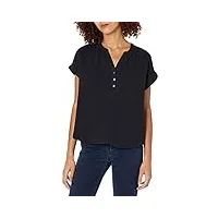 lucky brand short sleeve open neck shirt blouse, jet black, xs femme