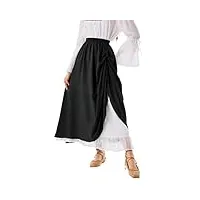 scarlet darkness jupe médiévale taille elastique jupe trapèze avec bouton et sangle femme jupe renaissance xxl noir sl34s21-2
