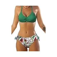 cupshe femme bikini à bretelles tressées style bustier ensemble bikini à lanières réversible maillots de bain 2 pièces vert/fleurs m