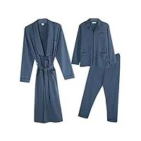 sgsg pyjamas robe en coton pour hommes à manches longues peignoirs en vrac ensembles de pyjamas longs col boutonné service à domicile costume 3 pièces