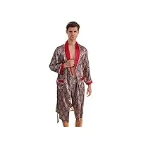 debaijia hommes pyjamas soie chemise de nuit robe chambre shorts peignoir manches longues homewear satin vêtements de nuit (red-3xl)