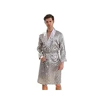 debaijia hommes pyjamas soie chemise de nuit robe chambre shorts peignoir manches longues homewear satin vêtements de nuit (gris argent-5xl)