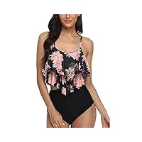 sixyotie maillots de bain femmes 2 pièces à volants vintage taille haute plage floral slim bikini set (aorangeleaf, l)