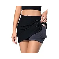 move beyond jupes-shorts tennis femme avec 3 poches léger 2 en 1 jupes de sport pour golf running workout, noir et gris foncé, l
