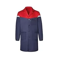 yukirtiq homme basic veste à boutons col chevalier pratique manches longues standard blouse de travail polycoton atelier, a-bleu marine+rouge, xl