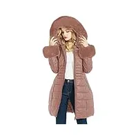 geschallino doudoune en cuir pour femme, manteau long matelassé à bulles tendance avec col amovible en fausse fourrure ss804 rose m