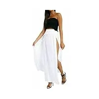 miss boho chic jupe longue extensible pour femme - taille haute - fente latérale - uni, blanc, medium-large