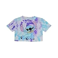 junior stitch tie dye crop top, disney shirt for girls, blue, small