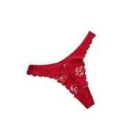 sigoyi string sexy en dentelle transparente pour femme - sous-vêtements colorés à bords floraux - rouge - m