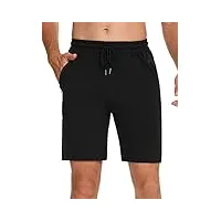 wayleb short sport homme, short homme coton leger avec poche zippée, shorts et bermudas homme, xxl+noir