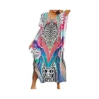 snyemio robe de plage femme tunique caftan grande taille kaftan bohème maxi longue fluide eté, couleur 05, taille unique