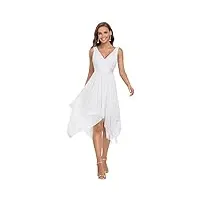 ever-pretty robe de soirée asymétrique au genou femme double col-v sans manche en dentelle mousseline de soie blanc 46
