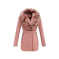 giolshon veste longue en cuir imitation daim pour femmes, vêtements d'hiver manteau à la mode avec col en fourrure amovible 7922 rose xl