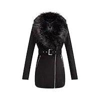 giolshon veste longue en cuir imitation daim pour femmes, vêtements d'hiver manteau à la mode avec col en fourrure amovible 7922 noir xxl