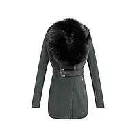 giolshon veste longue en cuir imitation daim pour femmes, vêtements d'hiver manteau à la mode avec col en fourrure amovible 7922 vert xl