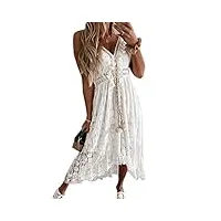 minetom robe de plage femme Été robe longue cocktail bal en dentelle manches courte robes maxi robe g blanc 44