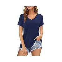florboom hauts femmes col v chemise manches courtes blouse d'été tunique décontractée chemise longue bleu foncé 50
