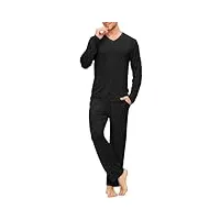 ajezmax ensemble pyjamas bambou homme avec 2 pièces haut et bas de pyjama manche longue pantalon de nuit vêtement avec poches xxl