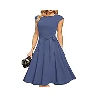 dresstells robe cocktail mariage vintage robe casual femme robe baptême col rond manches courtes greyblue xs