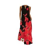 winkeey femme robe longue imprimé floral maxi robe bohème avec poches sans manches grande taille, fleur rouge m