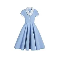 wellwits robe-chemise boutonnée pour femme - style vintage des années 1940 - bleu - medium