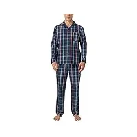 lapasa ensemble de pyjama homme 100% coton haut et pantalon vêtements de nuit & de détente maison m103, ensemble bleu marine & rouge à carreaux m