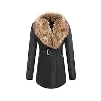 giolshon veste longue en cuir imitation daim pour femmes, vêtements d'hiver manteau à la mode avec col en fourrure amovible 912 noirjaune l