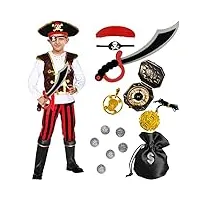 tacobear costume pirate enfant deguisement pirate garçon avec pirate accessoires chapeau compass bandana carnaval halloween costume capitaine pirate pour enfants 4 5 6 7 8 9 10 ans (t, 3-4 ans)
