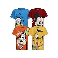 disney boy's 4-pack mickey and friends short sleeves graphic tee shirt, blue/orange/red/yellow, 7