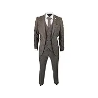 costume pour homme 3 pièces gilet veston croisé tweed style blinders années 20 marron chêne - marron chêne 48eu/38uk-veste, 42eu/32uk-pantalon