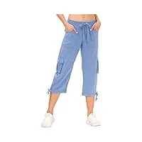 jinshi pantalons femme pantacourt cargo d'été 3/4 long capri pantalon avec plusieurs poches bleu clair xl